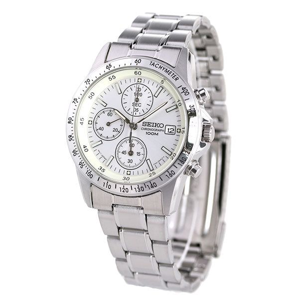 SEIKO SELECTION SND363P1 38mm JDM unisex quartz chronograph watch: Chronograph 1/20 Second White Dial steel strap 100m WR JDM (Japanese domestic market)
