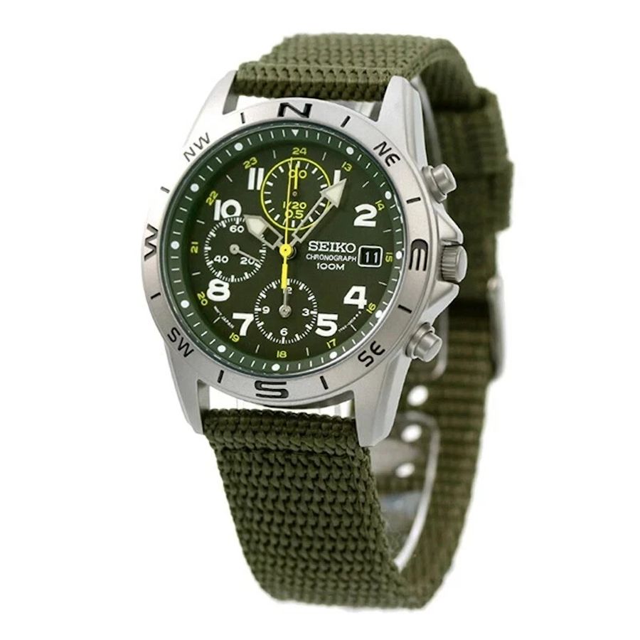 Seiko Spirit SND377R 38mm JDM 100M WR unisex quartz chronograph watch with nylon strap JDM (Japanese domestic market)