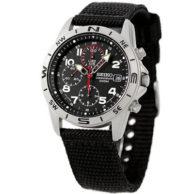 Seiko Spirit SND399P1 38mm JDM 100M WR unisex quartz chronograph watch with nylon strap JDM (Japanese domestic market)