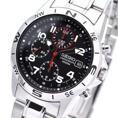 Seiko Spirit SND375P1 38mm JDM 100M WR unisex quartz chronograph watch with steel strap JDM (Japanese domestic market)