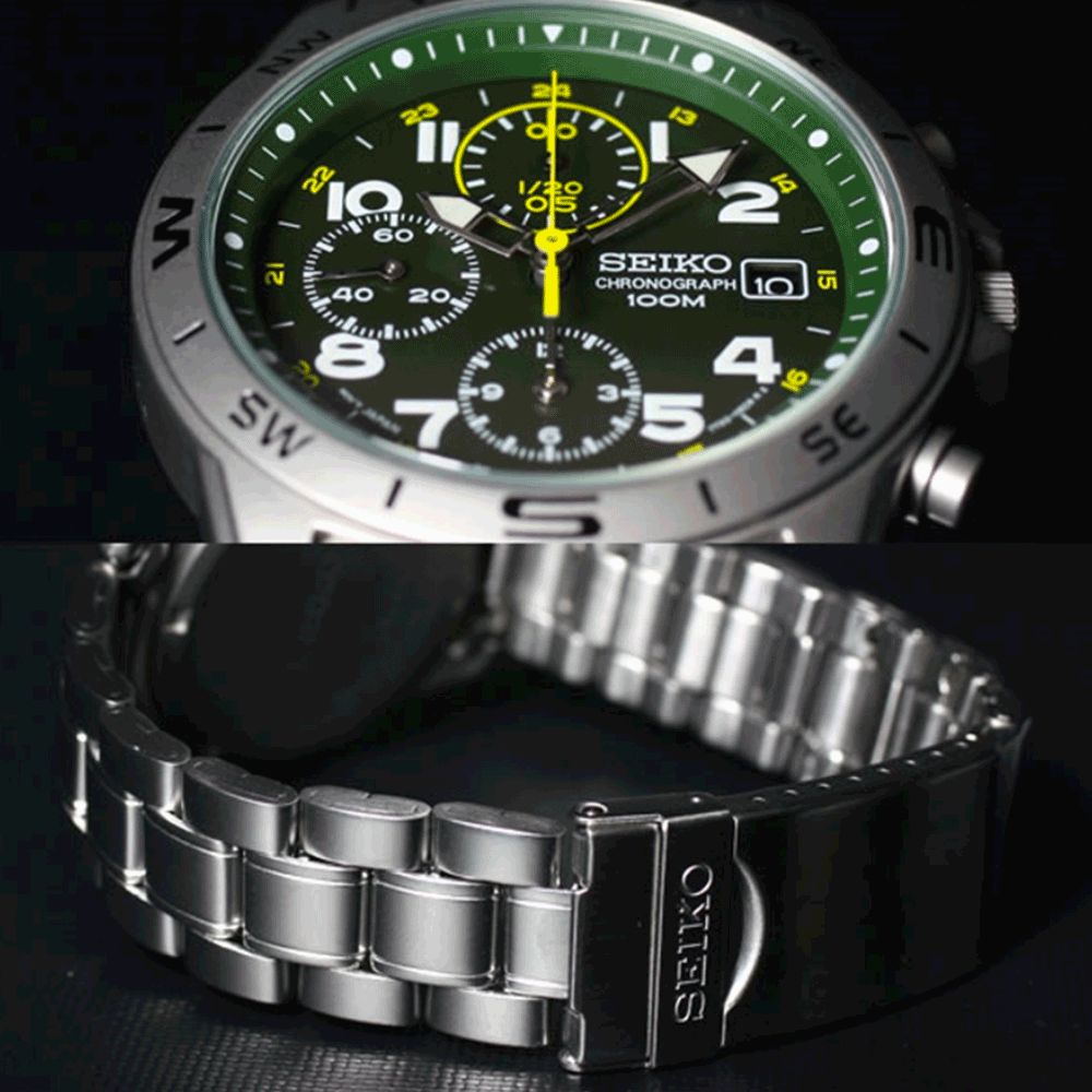 Seiko Spirit SND377P1 38mm JDM 100M WR unisex quartz chronograph watch with steel strap JDM (Japanese domestic market)