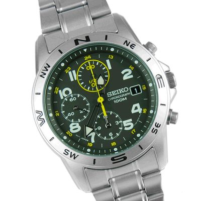 Seiko Spirit SND377P1 38mm JDM 100M WR unisex quartz chronograph watch with steel strap JDM (Japanese domestic market)