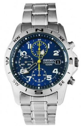 Seiko Spirit SND379P1 38mm JDM 100M WR unisex quartz chronograph watch with steel strap JDM (Japanese domestic market)