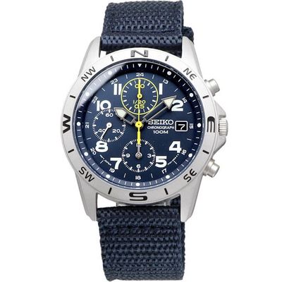 Seiko Spirit SND379R 38mm JDM 100M WR unisex quartz chronograph watch with nylon strap JDM (Japanese domestic market)