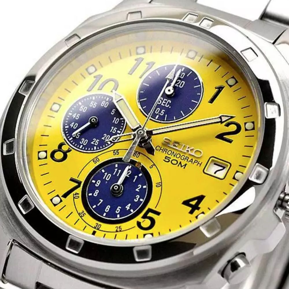 Seiko Spirit SND409P1 38mm JDM 100M WR unisex quartz chronograph watch with steel strap JDM (Japanese domestic market)