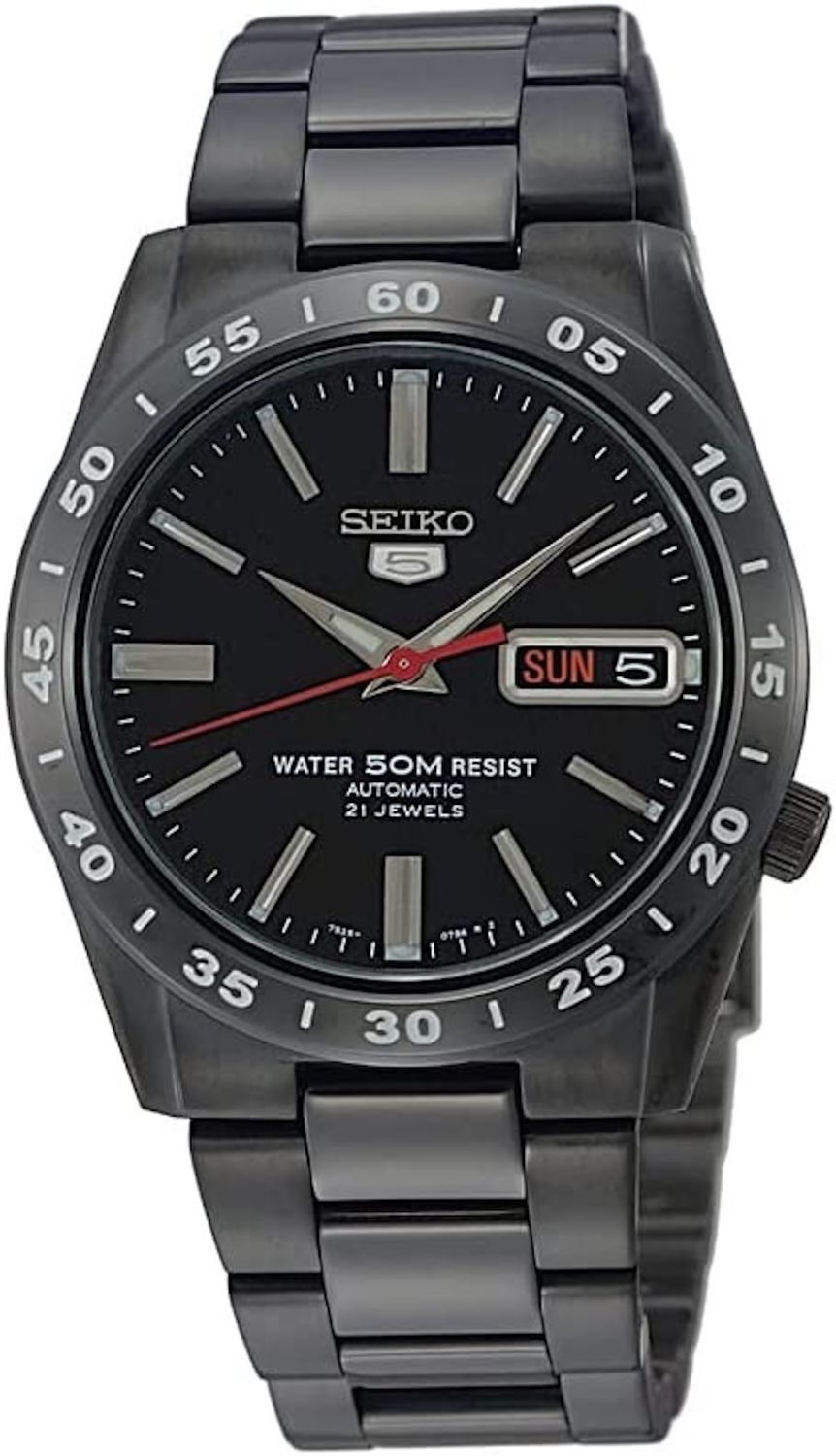 Seiko 5 SNKE03K1 Black Phantom 37mm 50m WR unisex automatic watch with steel strap