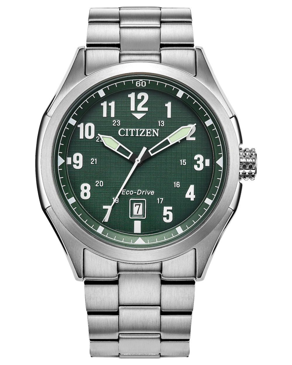 Citizen Eco-Drive Terra Force AW1890-51X 41.2mm 100m WR– Field Watch Steel with Vibrant Green Dial Steel Strap Eco-Drive Movement (powered by solar energy or light)