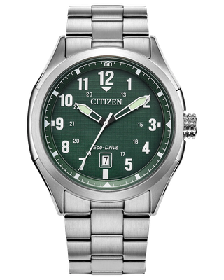 Citizen Eco-Drive Terra Force AW1890-51X 41.2mm 100m WR– Field Watch Steel with Vibrant Green Dial Steel Strap Eco-Drive Movement (powered by solar energy or light) Citizen Eco-Drive Terra Force AW1890-51X 41.2mm 100m WR– Field Watch Steel with Vibrant Green Dial Steel Strap Eco-Drive Movement (powered by solar energy or light)