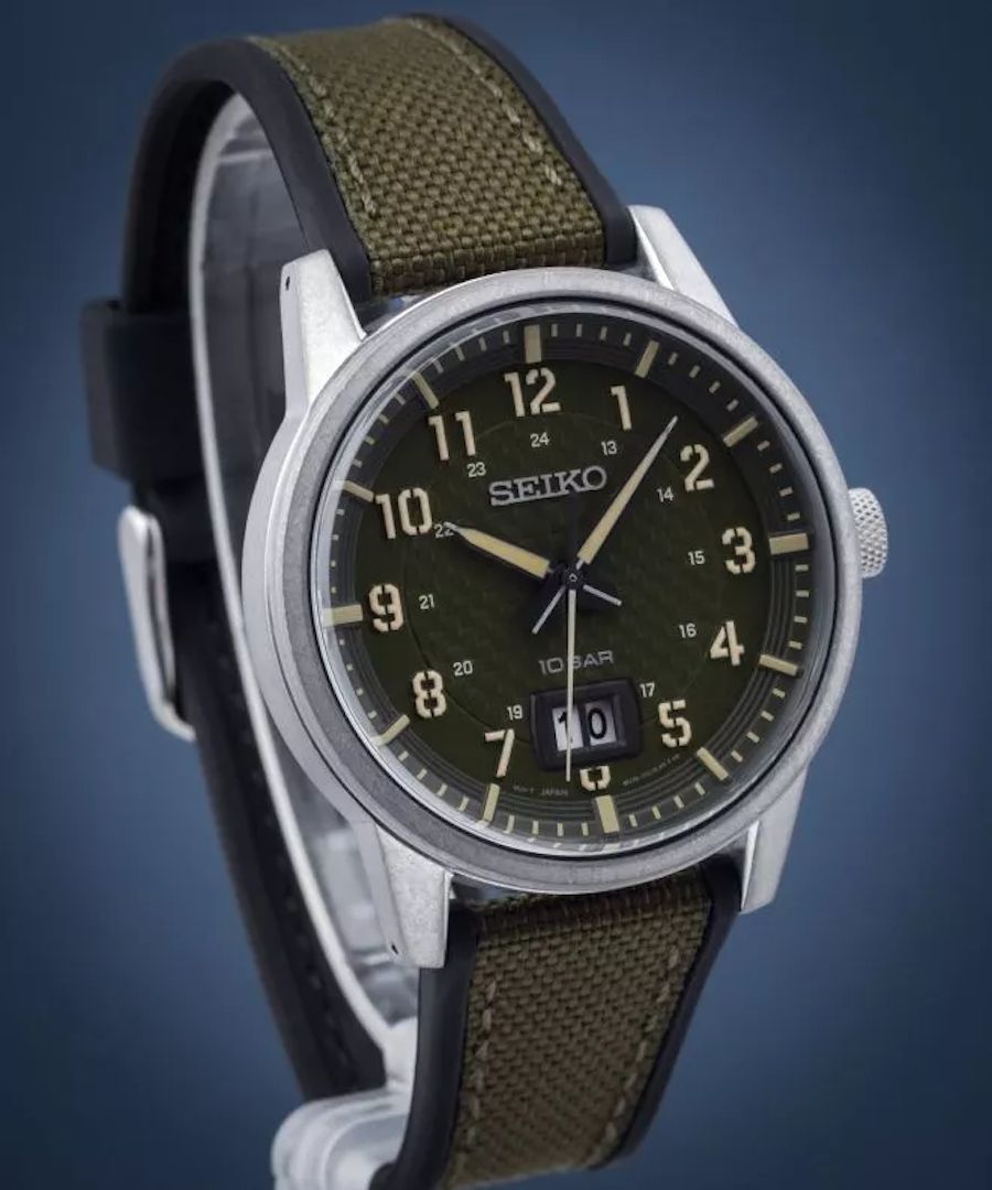 Seiko Neosport SUR323P1 men's watch, 40.7 mm, 100 m WR, nylon + silicone strap, Hardlex crystal - quartz