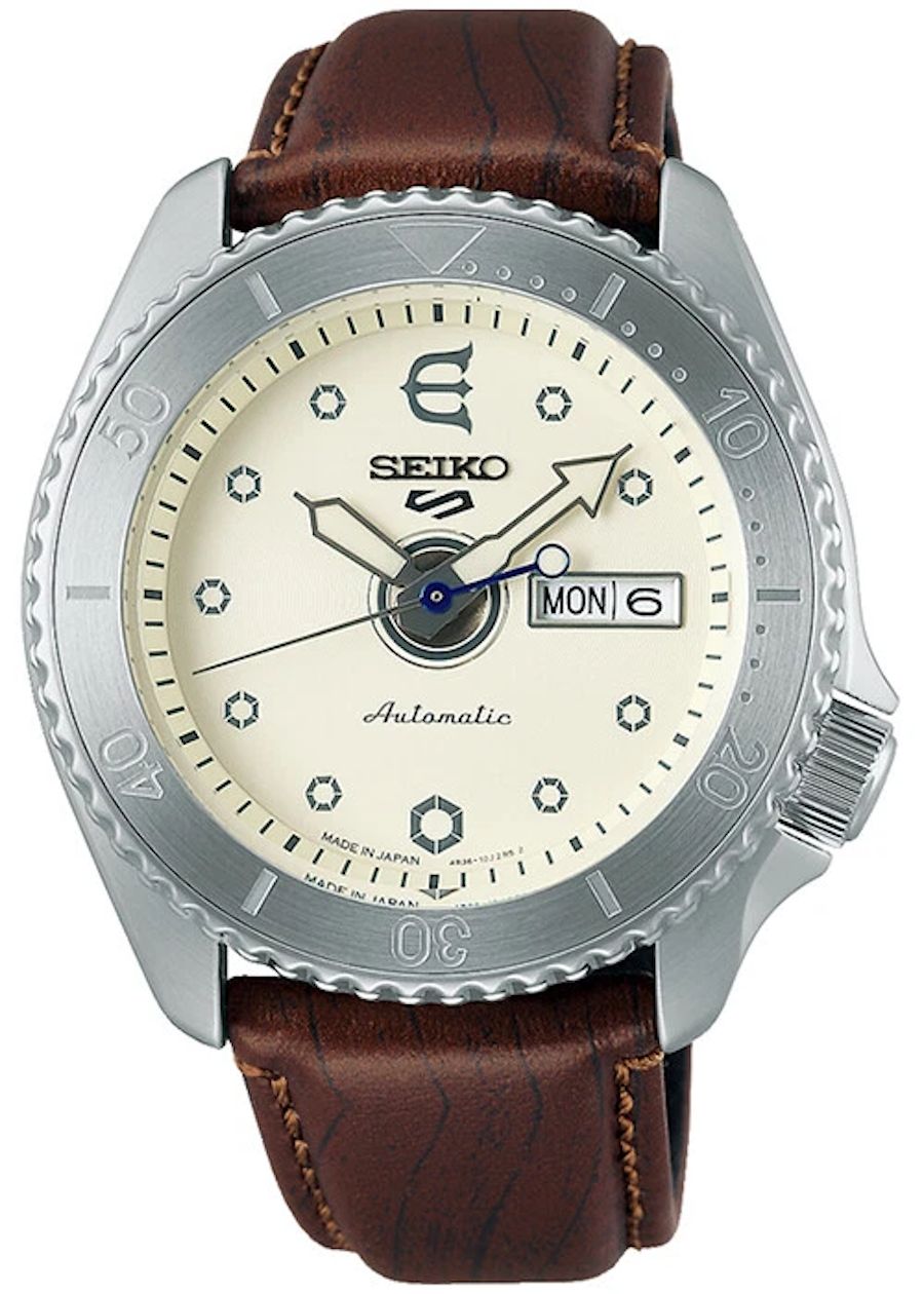 Seiko 5 Sports x Evisen Skateboards SBSA103 JDM Limited Edition 42.5mm 100m WR automatic men's watch made in Japan with leather strap JDM (Japanese domestic market)