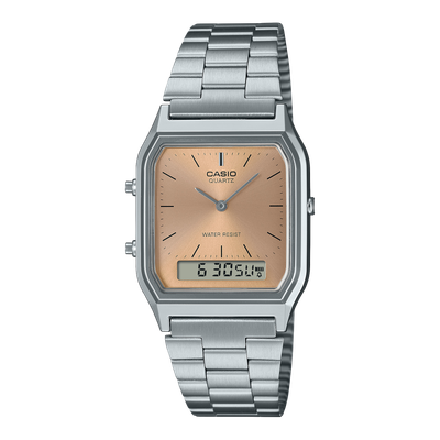 Casio Edgy AQ-230-4A retro unisex digital watch 38.8 × 29.8 × 8.1 mm Dual Time World Time Light Steel Strap