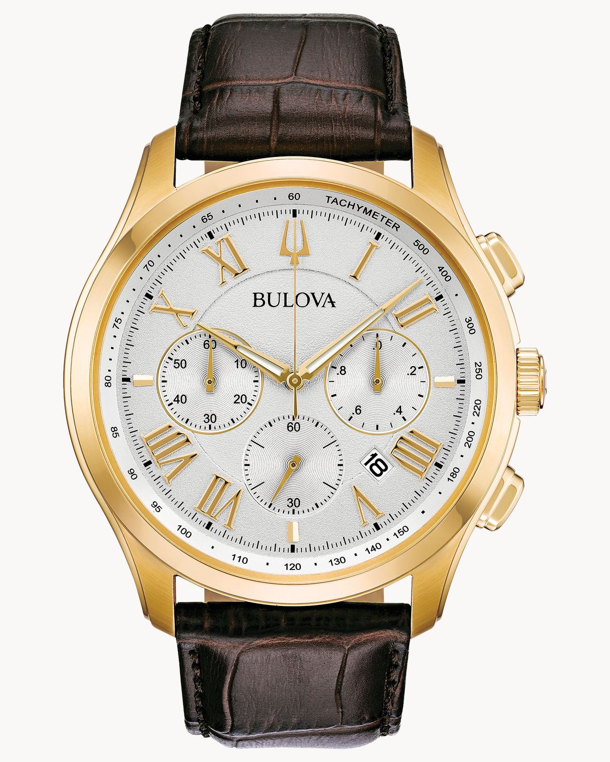 Bulova Wilton 97B169 46.5mm classic quartz men's watch with leather strap