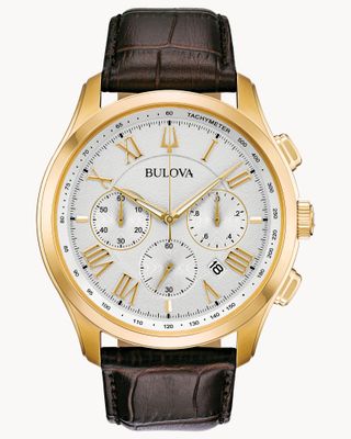 Bulova Wilton 97B169 46.5mm classic quartz men's watch with leather strap