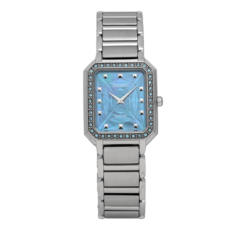 Seiko Crystals SUP451P1 25mm Solar-Powered Women's Watch with Steel Strap