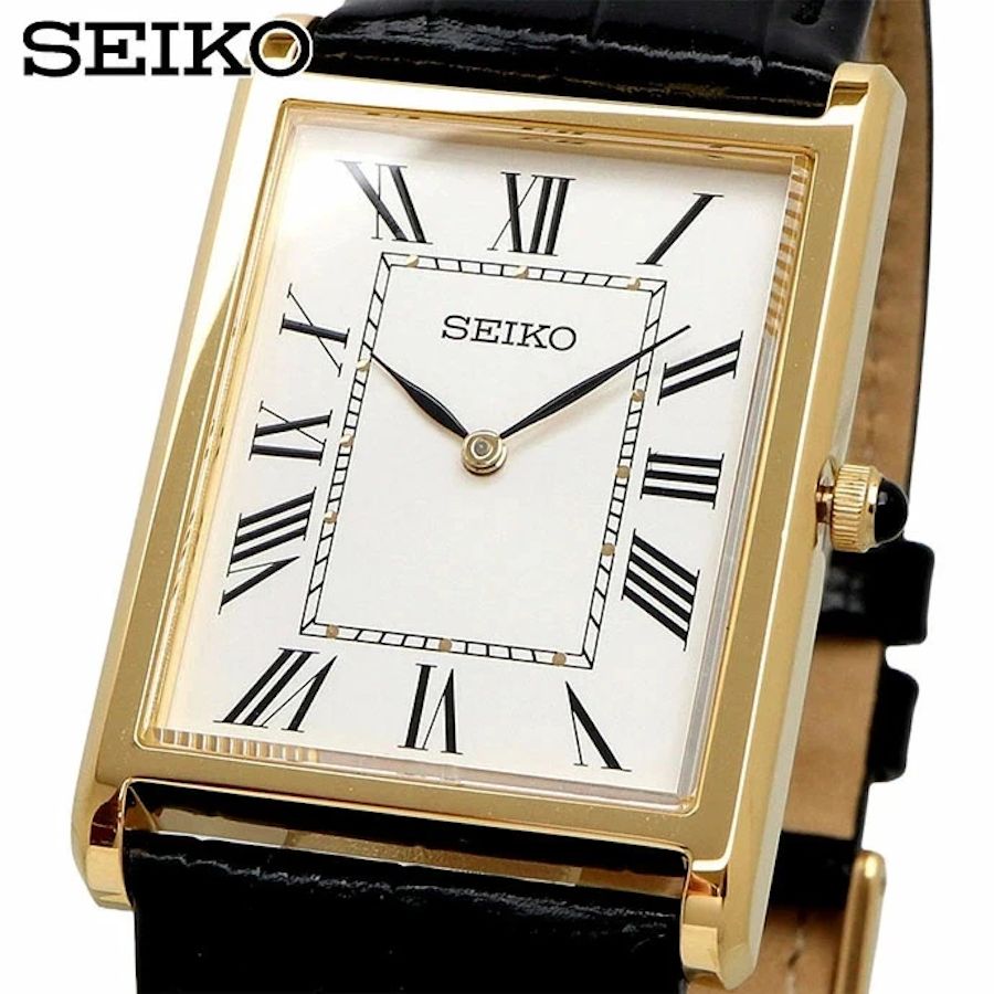 Seiko Conceptual “Tank” Men’s Quartz Watch SWR104P1 27.2mm x 39mm Sapphire Crystal Leather Strap