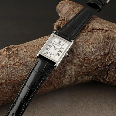 Seiko Conceptual “Tank” SWR107P1 Women’s Quartz Watch, 19.6 mm x 29.4 mm, Sapphire Crystal, Leather Strap