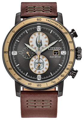 Citizen Star Wars The Mandalorian Men's Solar Watch CA0857-09W 44mm 100m Water Resistance, Leather Strap, Eco-Drive Movement (powered by solar energy or light) Citizen Star Wars The Mandalorian Men's Solar Watch CA0857-09W 44mm 100m Water Resistance, Leather Strap, Eco-Drive Movement (powered by solar energy or light)