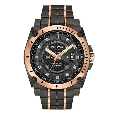 Bulova Precisionist Icon Diamonds Men's Watch 98D149, 300m Water Resistance, 46.5mm, Steel Strap