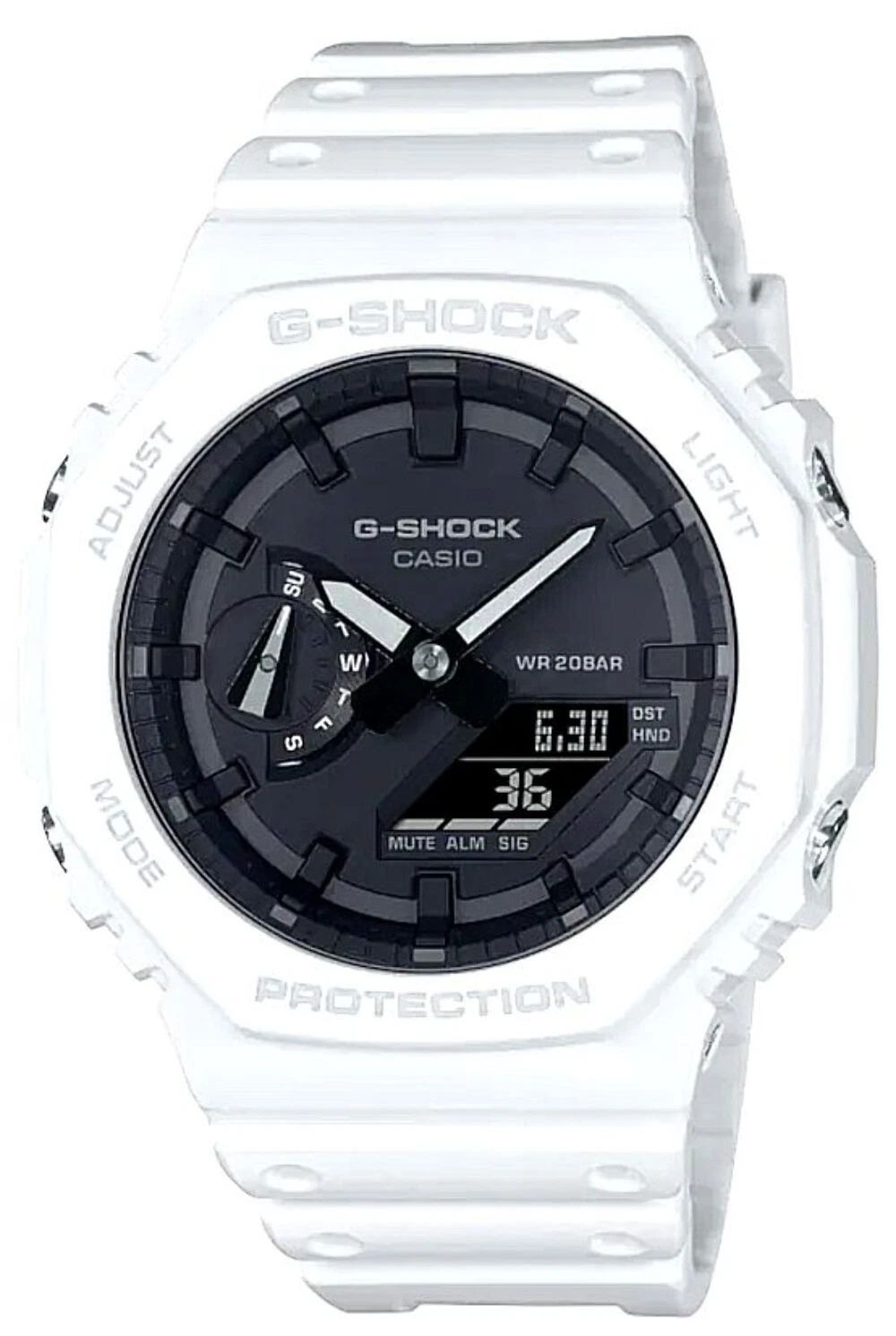 Casio G-Shock GA-2100-7A “CasiOak” White Edition Unisex Sports Watch, 200m Water Resistance, Shock-Resistant, Carbon Core, Dual LED Light
