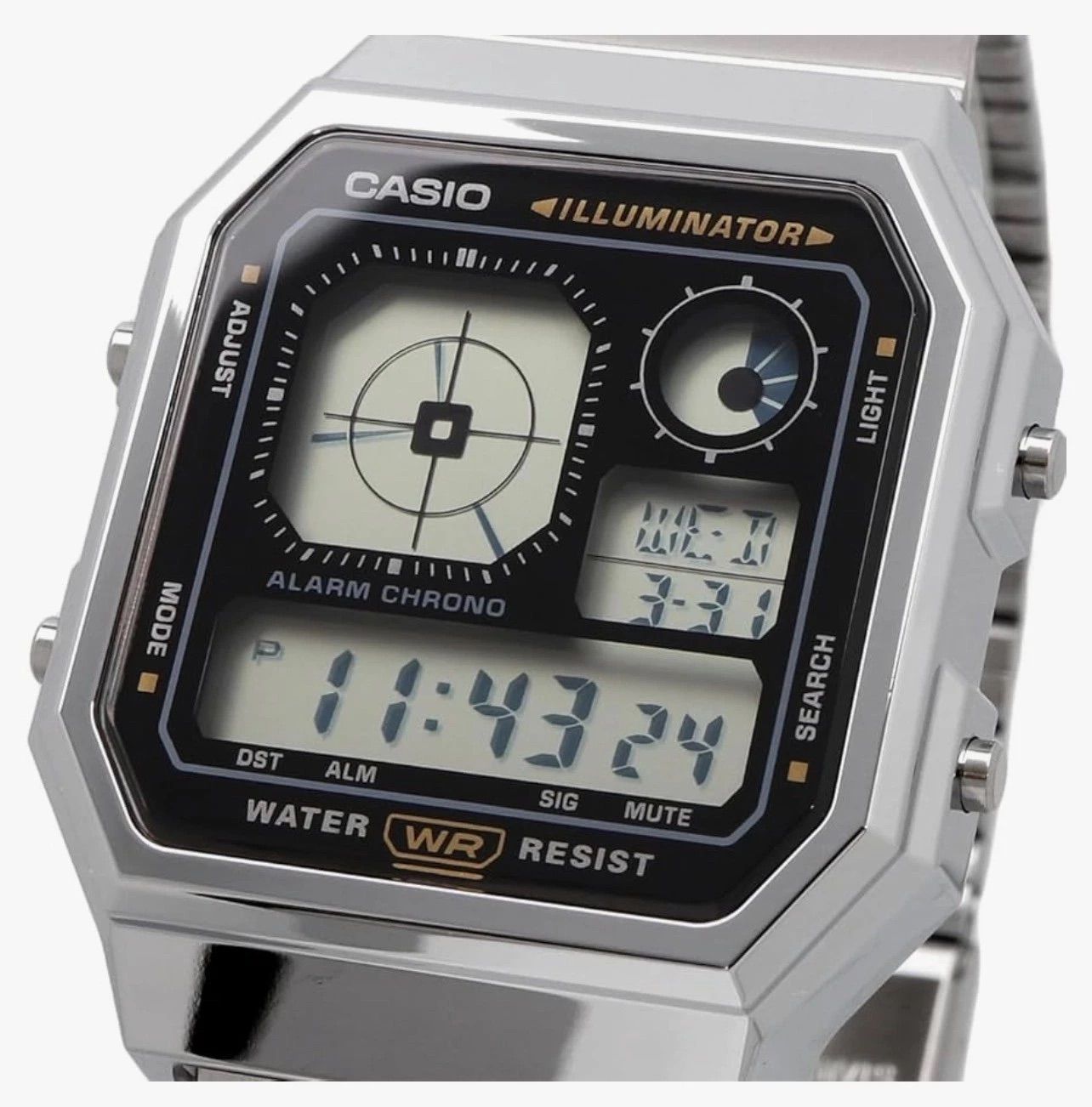 Casio Retro Future A130WE-1A Unisex Watch 40.5 × 33.9 × 9 mm World Time LCD Display with Analog Clock