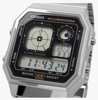 Casio Retro Future A130WE-1A Unisex Watch 40.5 × 33.9 × 9 mm World Time LCD Display with Analog Clock
