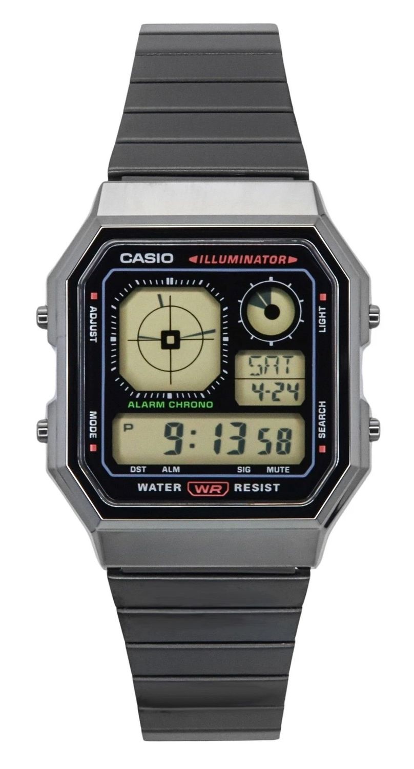 Casio Retro Future A130WEGG-1A Ion-plated Unisex Watch 40.5 × 33.9 × 9 mm World Time LCD Display with Analog Clock