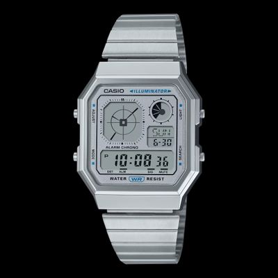 Casio Retro Future A130WE-7A Unisex Watch 40.5 × 33.9 × 9 mm World Time LCD Display with Analog Clock