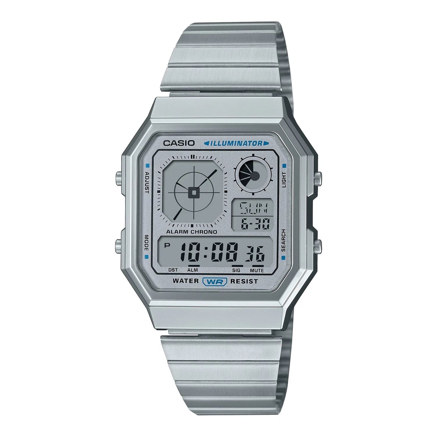 Casio Retro Future A130WE-7A Unisex Watch 40.5 × 33.9 × 9 mm World Time LCD Display with Analog Clock