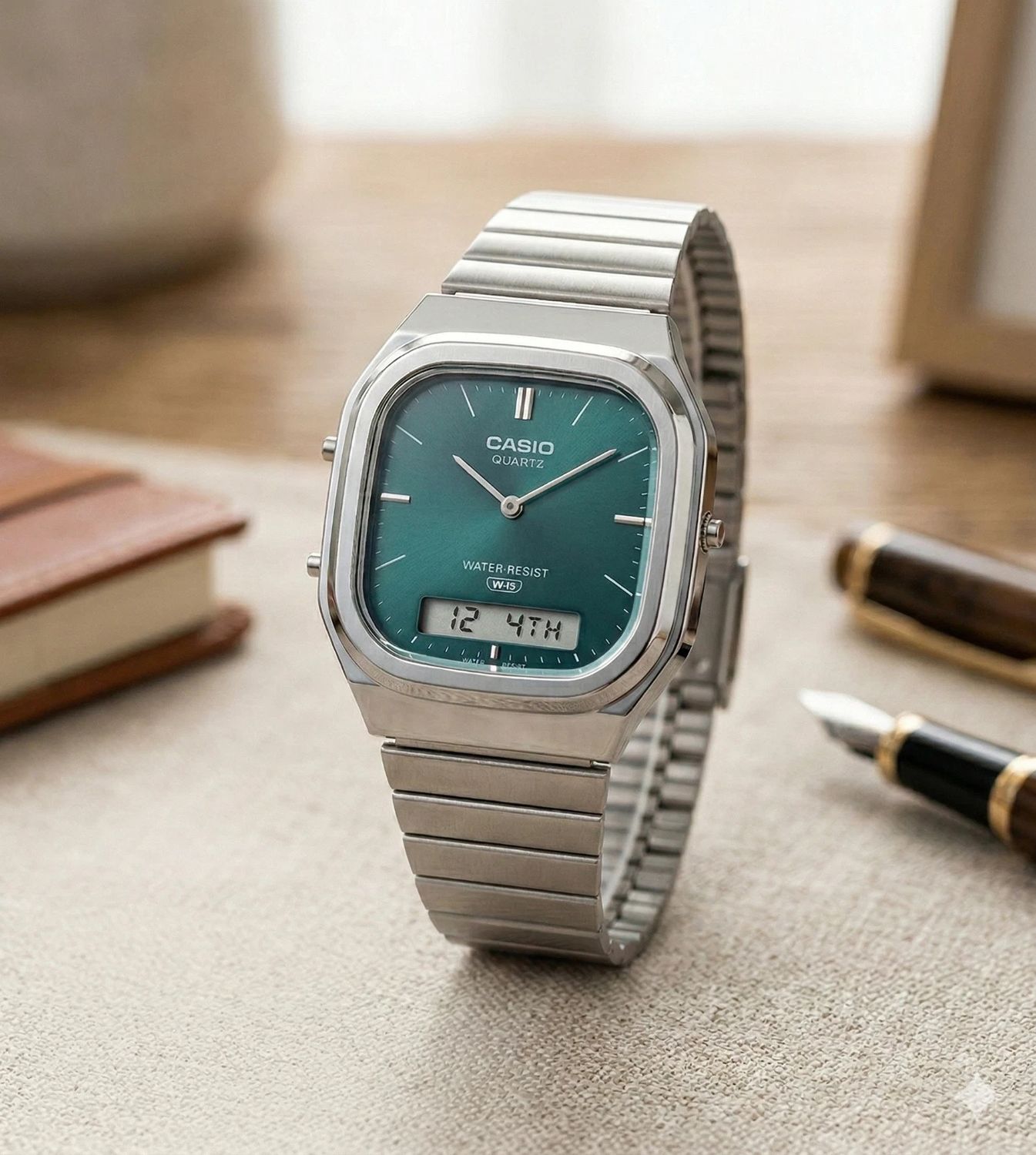 Casio Classic AQ-240E-3A unisex Analog-Digital Watch, 40.9 × 35.8 × 8.1 mm, Dual Time, Self-adjusting Strap