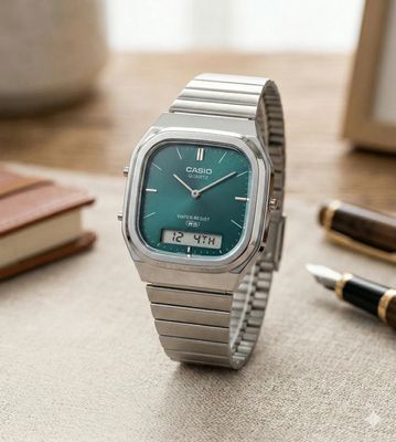 Casio Classic AQ-240E-3A unisex Analog-Digital Watch, 40.9 × 35.8 × 8.1 mm, Dual Time, Self-adjusting Strap