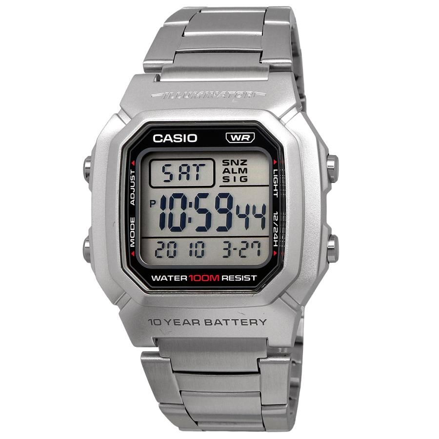 Casio Classic W-800HD-1AV Digital Watch, 44.2 × 36.8 × 13.4 mm. 10-year battery life, 100m water resistance, steel band