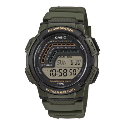 Casio Sports Gear WS-1800-3AV Men's Digital Watch 48.2 × 45 × 13.8 mm Countdown Timer 100m Water Resistance 10-Year Battery Life Dual Stopwatch