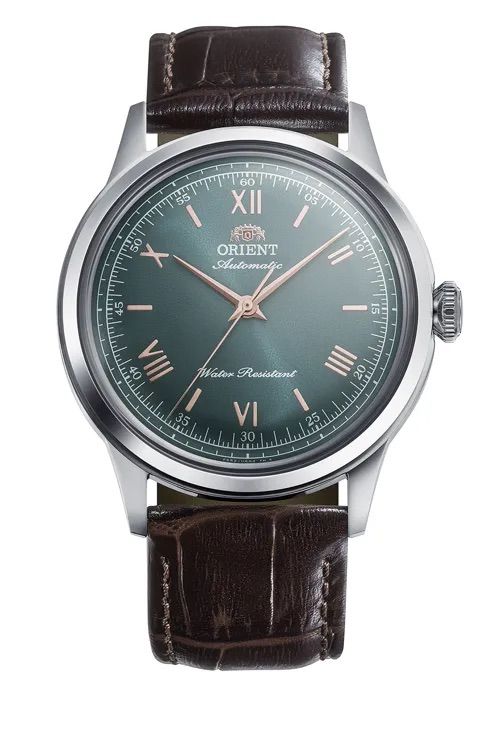 Orient Bambino Emerald Green Men's Automatic Watch RA-BB0001E, 38mm, Leather Strap, Hand-Hacking (Supports Manual Winding)