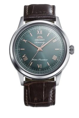 Orient Bambino Emerald Green Men's Automatic Watch RA-BB0001E, 38mm, Leather Strap, Hand-Hacking (Supports Manual Winding)