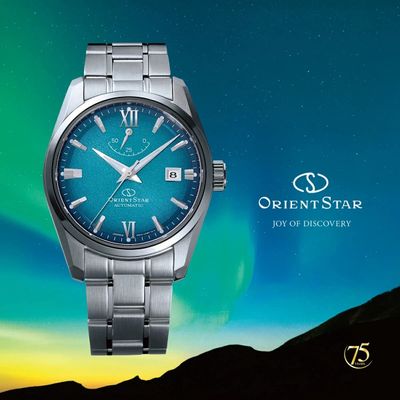 Orient Star Heritage Aurora Borealis Men's Automatic Watch RE-AU0114E 38.5mm Limited Edition 75th Anniversary Anti-reflective Sapphire Crystal F6N43 Steel Strap Made in Japan