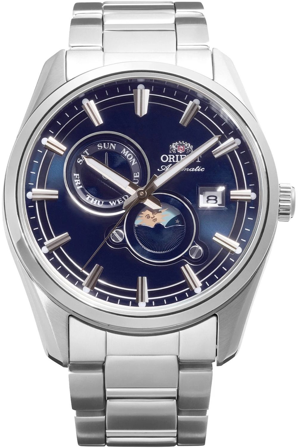 Orient Stretto Day &amp; Night Men's Automatic Watch, Midnight Blue, RA-AK0315L, 41.5 mm, 50 m water resistance, sapphire crystal, steel bracelet
