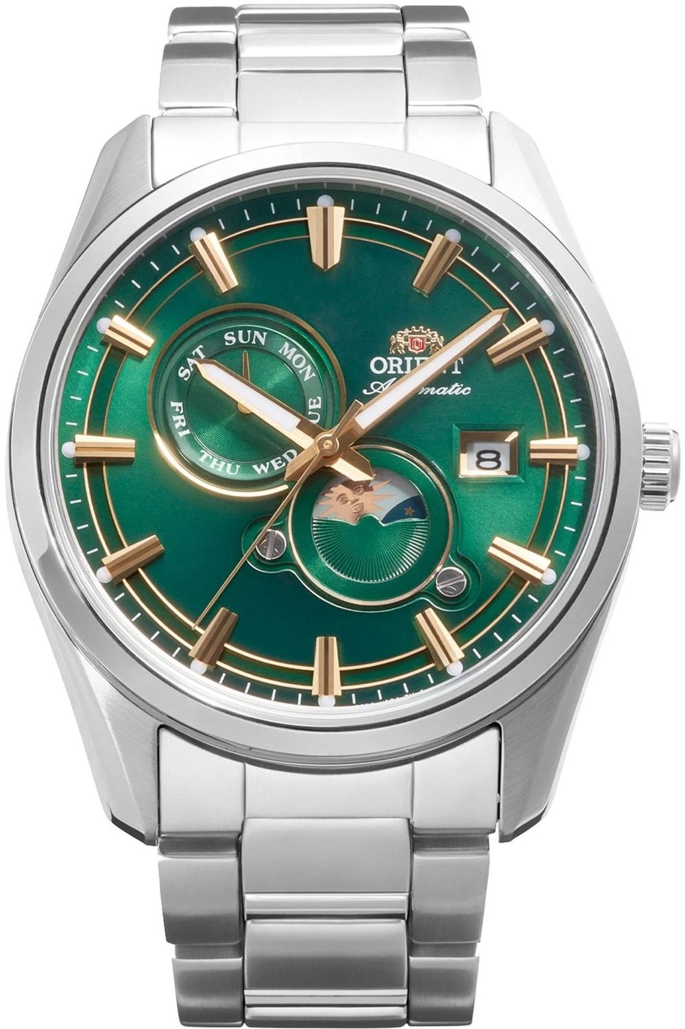 Orient Stretto Day &amp; Night Emerald Gold Men's Automatic Watch RA-AK0314E, 41.5 mm, 50 m water resistance, sapphire crystal, steel bracelet