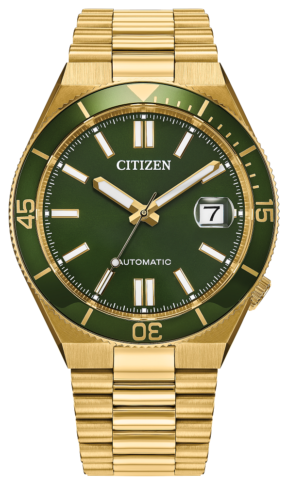 Citizen Tsuyosa Shore Emerald Gold Men's Automatic Watch NJ0232-53X, 40mm, 100m water resistance, sapphire crystal, steel band