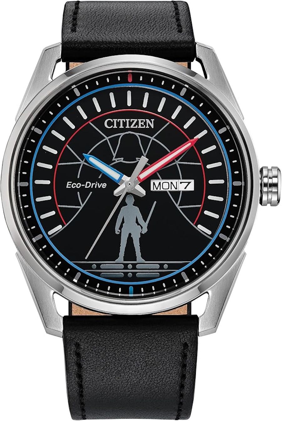Citizen Star Wars Duel AW0160-09W Men's Solar Watch, 42mm, Luke Skywalker and Darth Vader Duel, 100m Water Resistance, Leather Strap EcoDrive movement (solar or light powered)