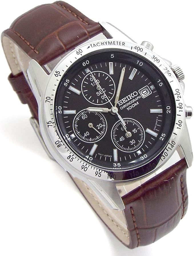 Seiko Chronometer SND367P1-DB Men's Chronograph Watch, 38mm, 100m Water Resistance, Leather Strap (JDM – Japanese Domestic Market)