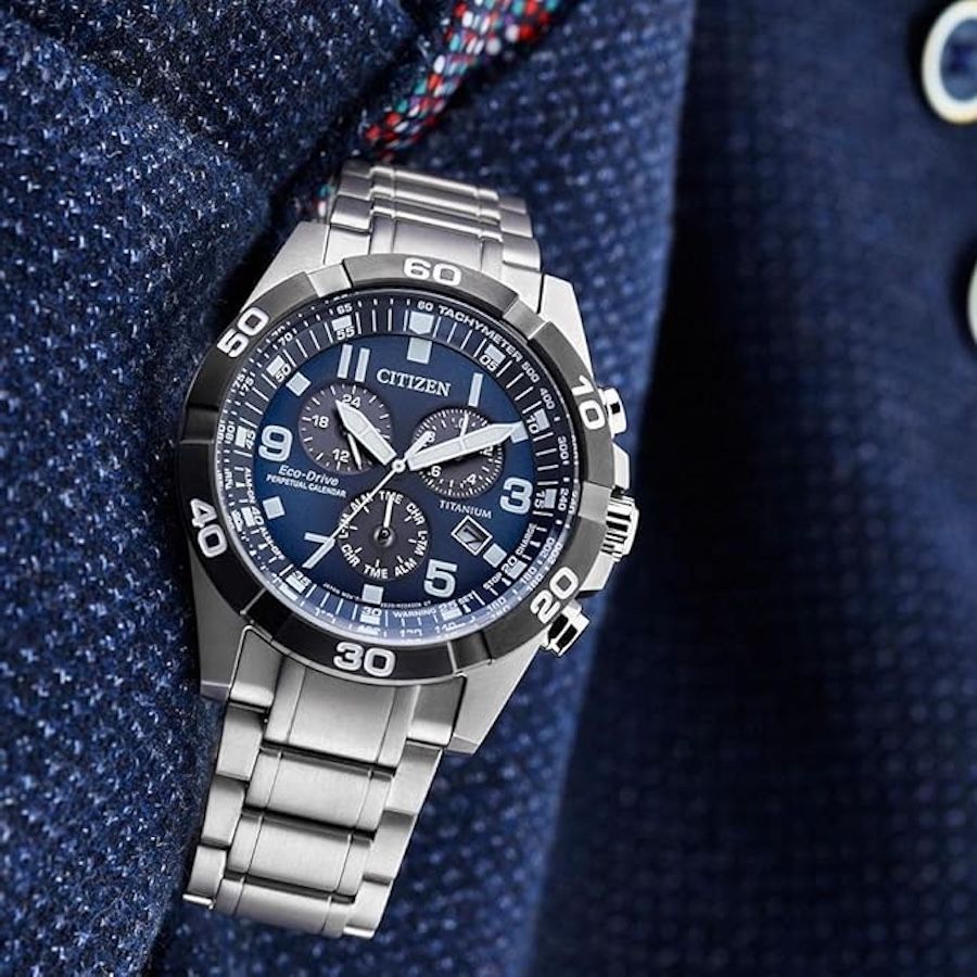 Citizen Bryzen BL5558-58L SuperTitanium JDM Men's Solar Chronograph Watch, 43mm, 100m Water Resistance, Titanium Strap and Case, Eco-Drive Movement (powered by solar energy or light), JDM (Japanese Domestic Market)