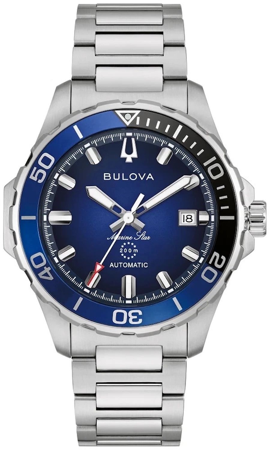 Bulova Marine Star 98B466 Men's Automatic Dive Watch, 41mm, 200m Water Resistance, Stainless Steel Strap, Sapphire Crystal