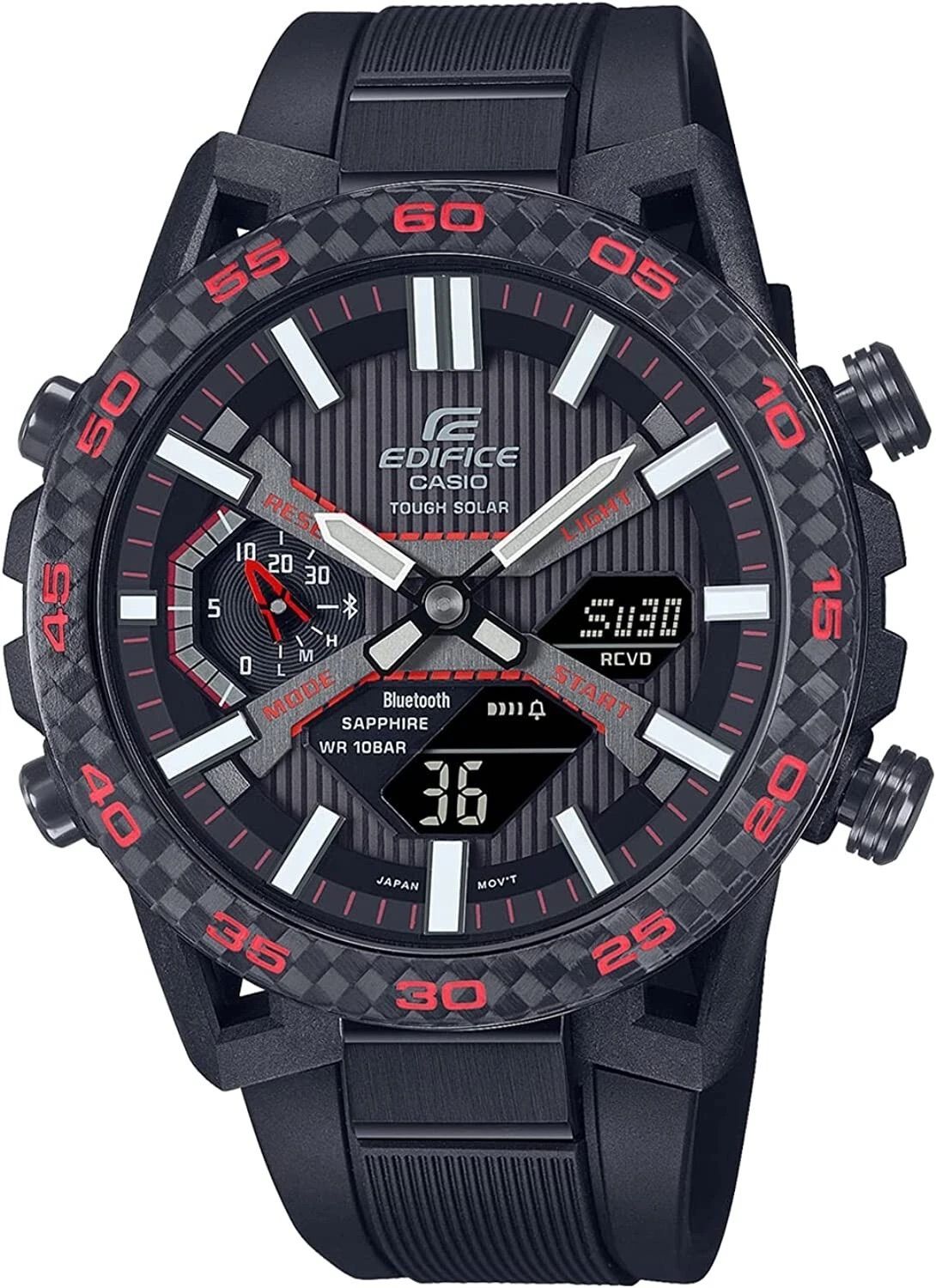 CASIO EDIFICE Sospensione ECB-2000YPB-1AJF Men's Bluetooth Solar Watch (JDM) – Carbon Case, 47.8mm, Silicone Strap, 100m Water Resistance, Sapphire Crystal (Japanese Domestic Market) – Alarm