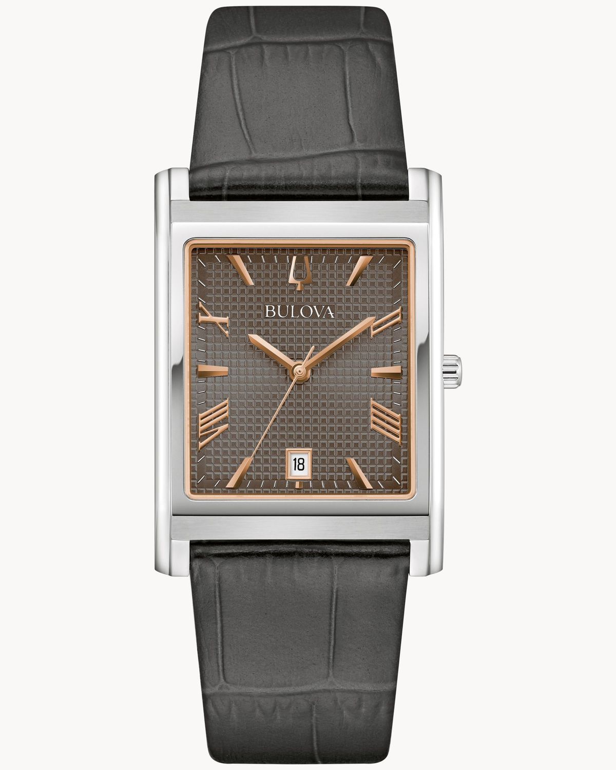 Bulova Sutton “Tank”  96B443 Men's Quartz Watch, 29mm (case width), anti-reflective sapphire crystal, leather strap