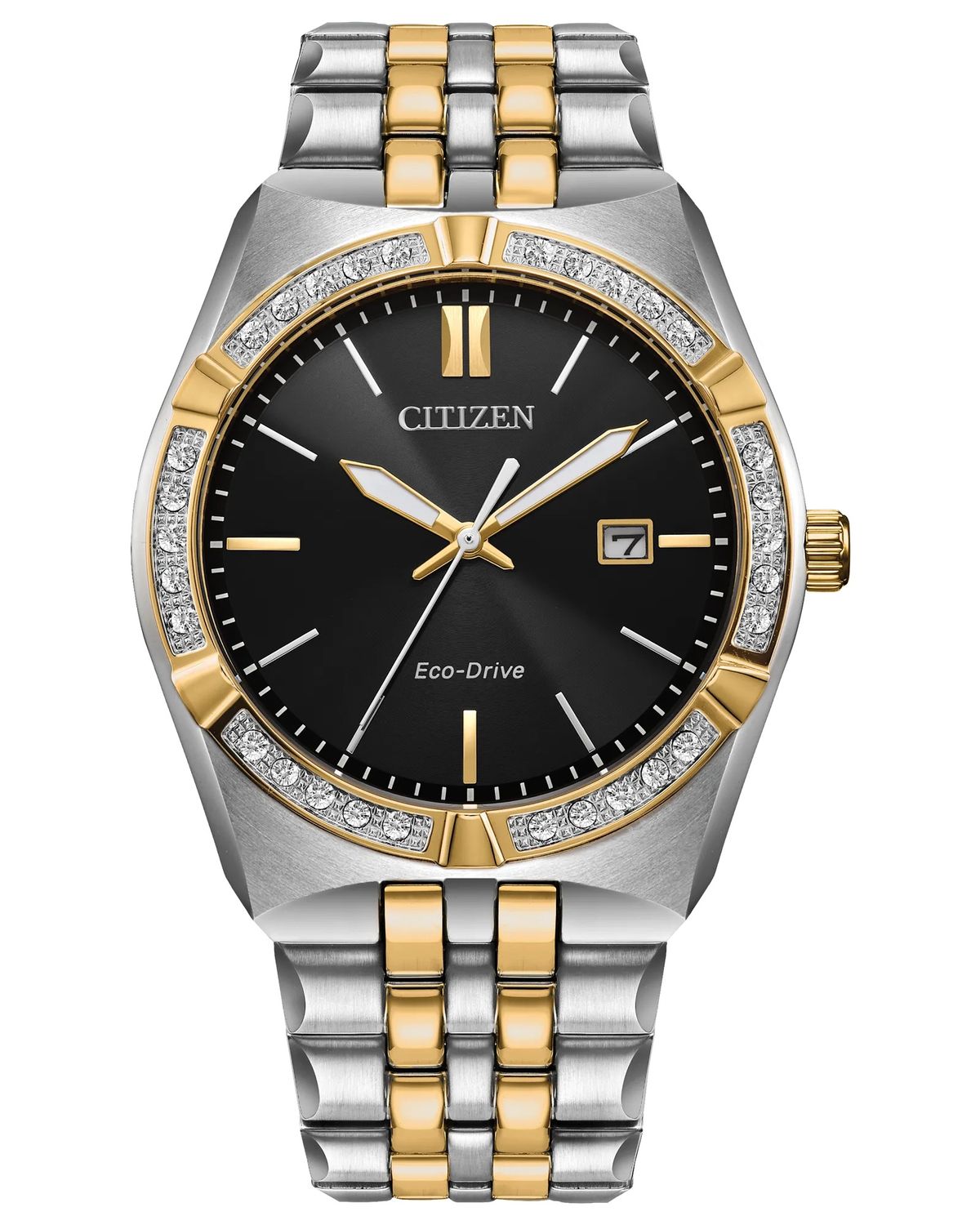 Citizen Corso Diamonds BM7644-51E Men's Solar Watch, 40mm, 100m Water Resistant, Steel Strap Eco-Drive movement (solar or light powered)