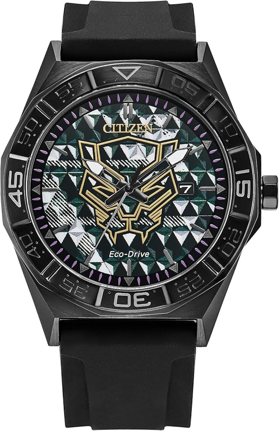 Citizen Marvel Black Panther Men's Solar Watch AW1858-03W Limited Edition 60th Anniversary 42mm 100m Water Resistance Sapphire Crystal Silicone Strap Eco-Drive Movement (Powered by Solar Energy or Light)