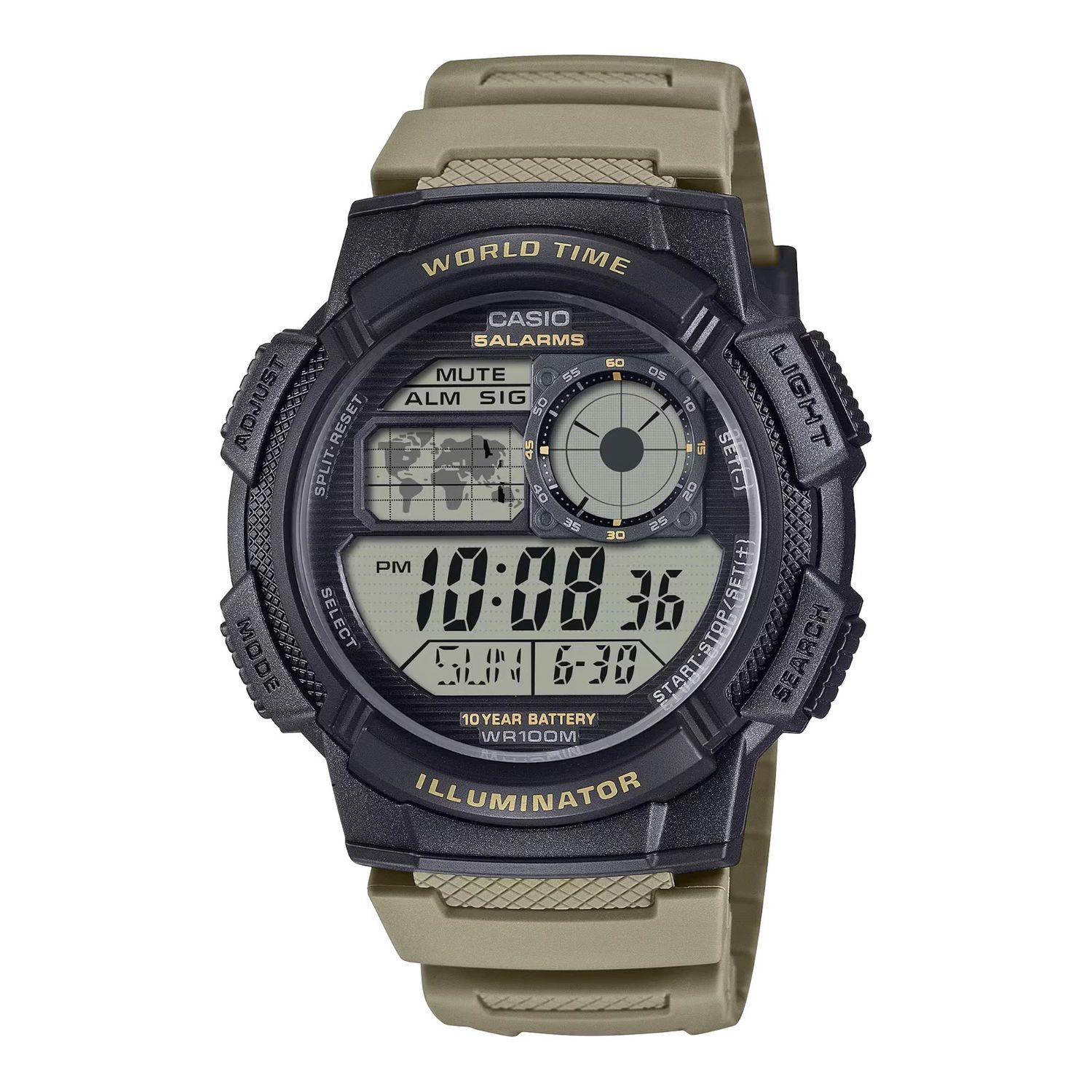 Casio Sports AE-1000W-5AV Men's Sports Watch, Dual Time, 100m Water Resistance, 10-Year Battery Life