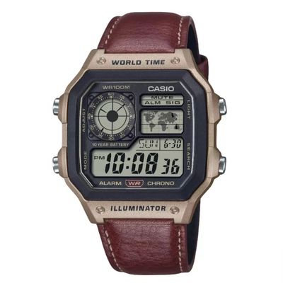 Casio Sports Casino Royale AE-1200WHL-5AV Men's Digital Sports Watch 45 × 42.1 × 12.5 mm 100m Water Resistance Dual Time World Time Leather Strap