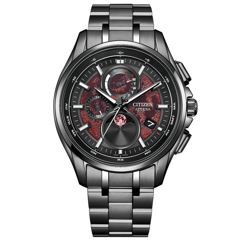Citizen Attesa Black Titanium™ Men's Solar Radio-Controlled Titanium Watch Citizen Attesa Black Titanium™ Men's Solar Radio-Controlled Titanium Watch, Shades of Red Series BY1005-73Z JDM Limited Edition Moon Phase, Titanium Case and Band, Made in Jap