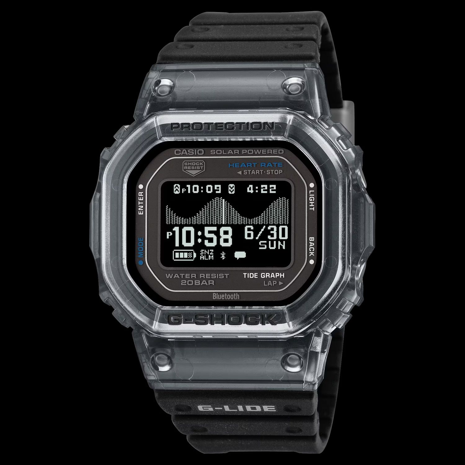 Casio G-Shock G-LIDE GBX-H5600-1JR Men's Bluetooth Solar Watch (JDM) 51.1 × 44.5 × 17.3 mm 200M WR Shock-Resistant - Heart Rate Monitor - Tide Information - Step Counter (JDM: Japanese Domestic Market) Mobile Phone Connectivity
